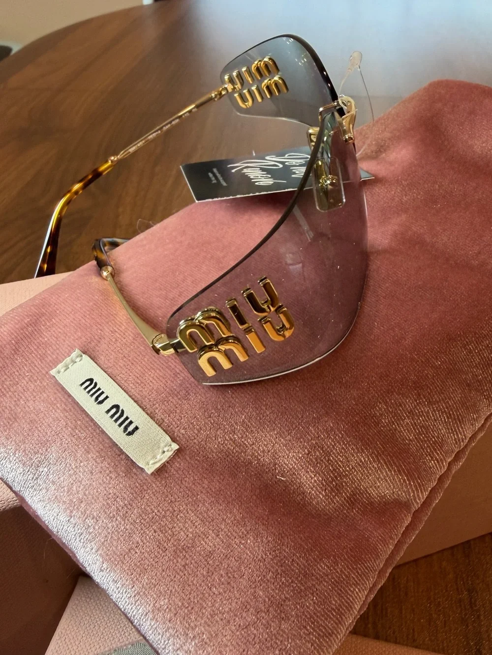 Miu Miu Pink Gradient Shield Sunglasses with Gold Logo - Picture 1 of 9